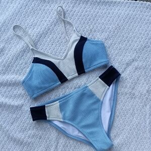 Cupshe Light Blue and Navy Bikini Set